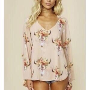 Show Me Your Mumu Peach Patterned Long Sleeve Tunic - Size - Small
